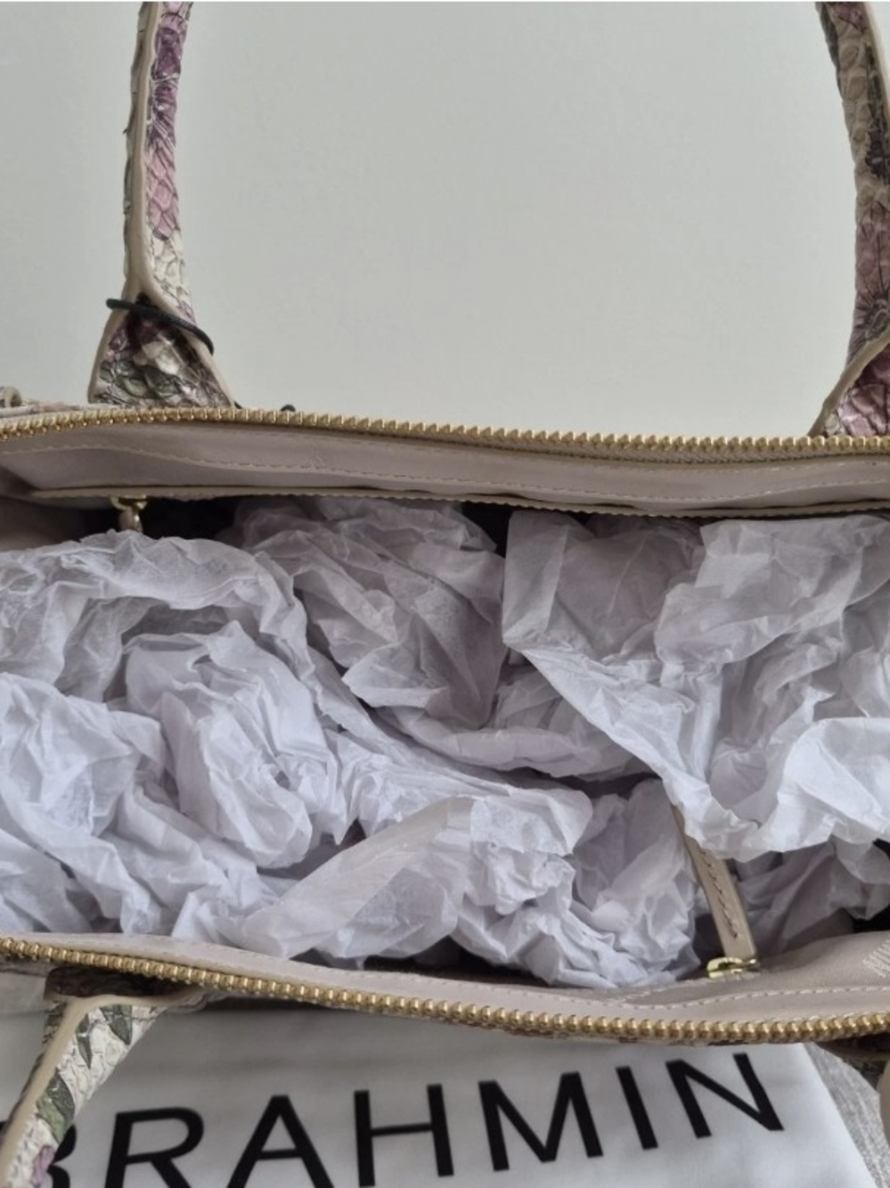 Brahmin Caroline Floral Satchel in Cream & Pink NWT - Picture 7 of 11